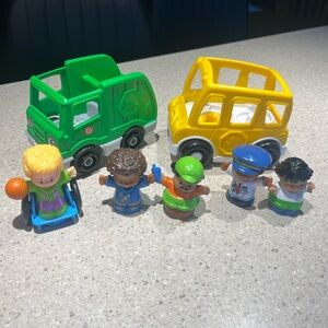 Fisher-Price Green Truck and Yellow Bus Playset with Figures